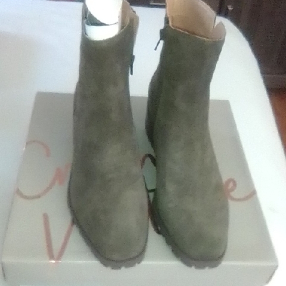 Olive Suede Ankle Boots